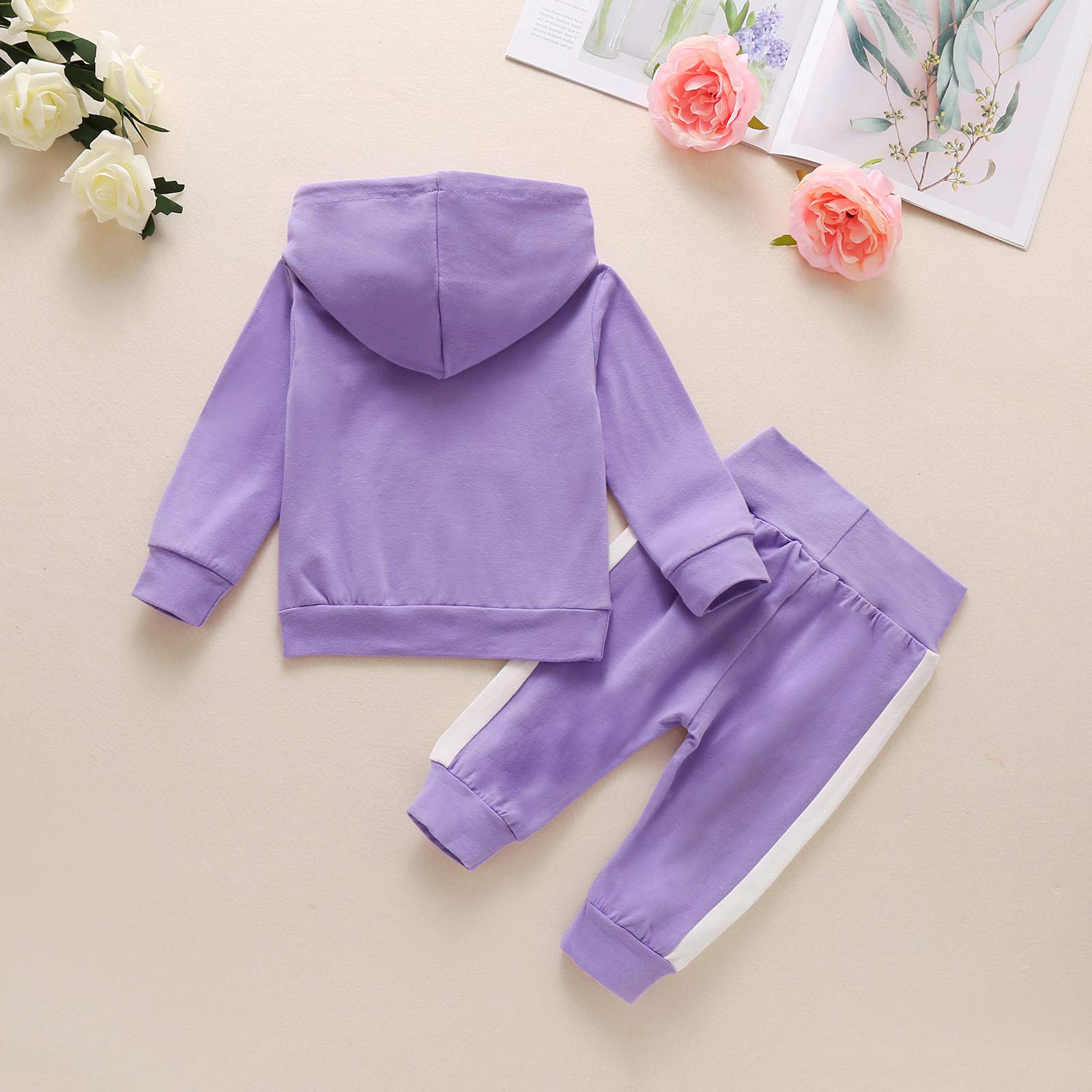 Newborn Baby Girl Fall Winter Clothes Floral Rose Hoodies Sweatshirts Mini Pullover Tops + Pants Outfits Toddler Girl Clothes (Purple Mini, 18-24 Months)