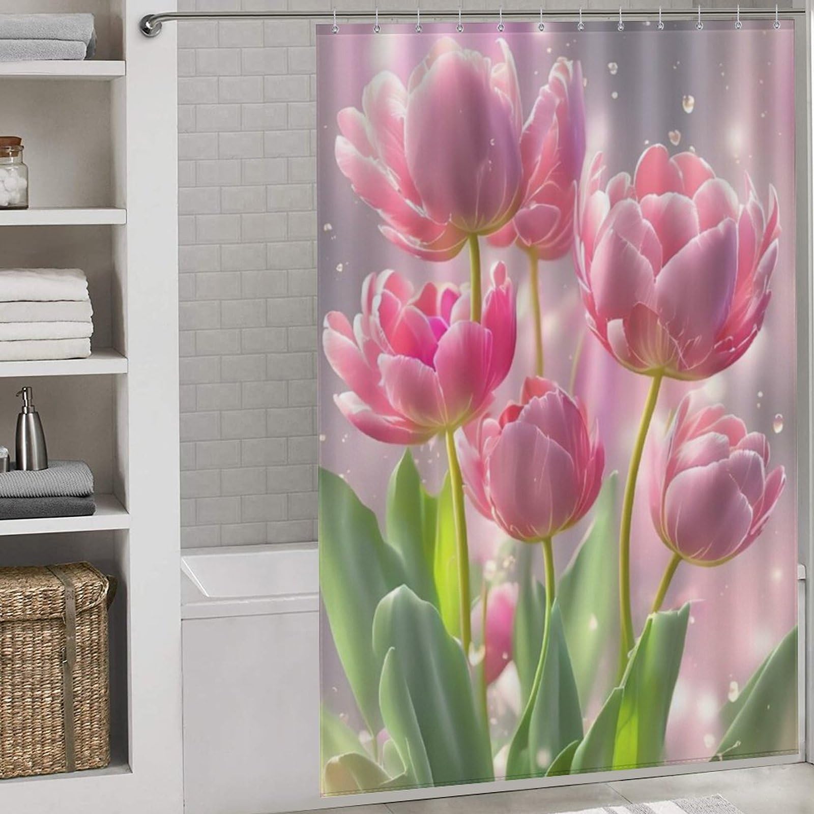 Rideau de douche fleurs anti éclaboussures en polyester étanche 152x183cm