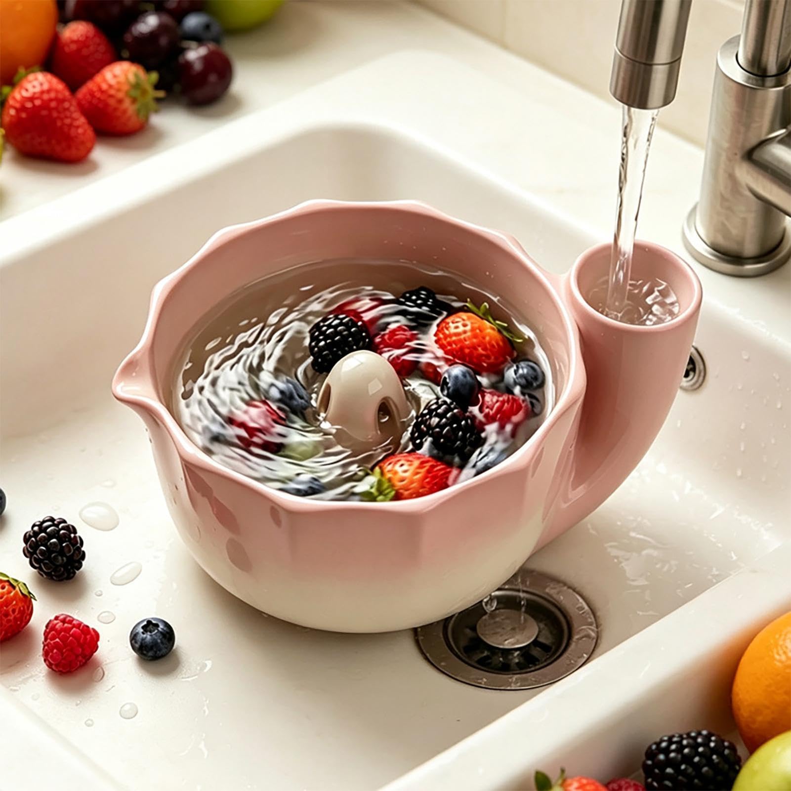 Swirling Berry Waschschüssel, Keramik-Spinner mit erhöhtem Mittelablauf
