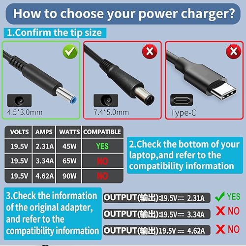 Miniatura 2 de Cargador adaptador de CA de 45 W para Dell Inspiron 13-7000 15-5000 15-3000 5100 Series 5559 5558 5755 5758 3552 5378 7378 5570 LA45NM140 HA45NM140