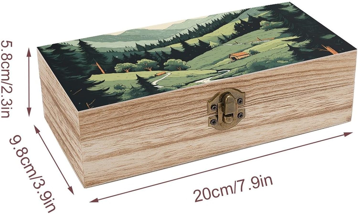 Outdoor Landscape Wood Keepsake Box Personalized Wooden Jewelry Box Large Decorative Storage Boxes With Hinged Lid Rustic Style Jewelry Organizer for Desk Home Office image 2