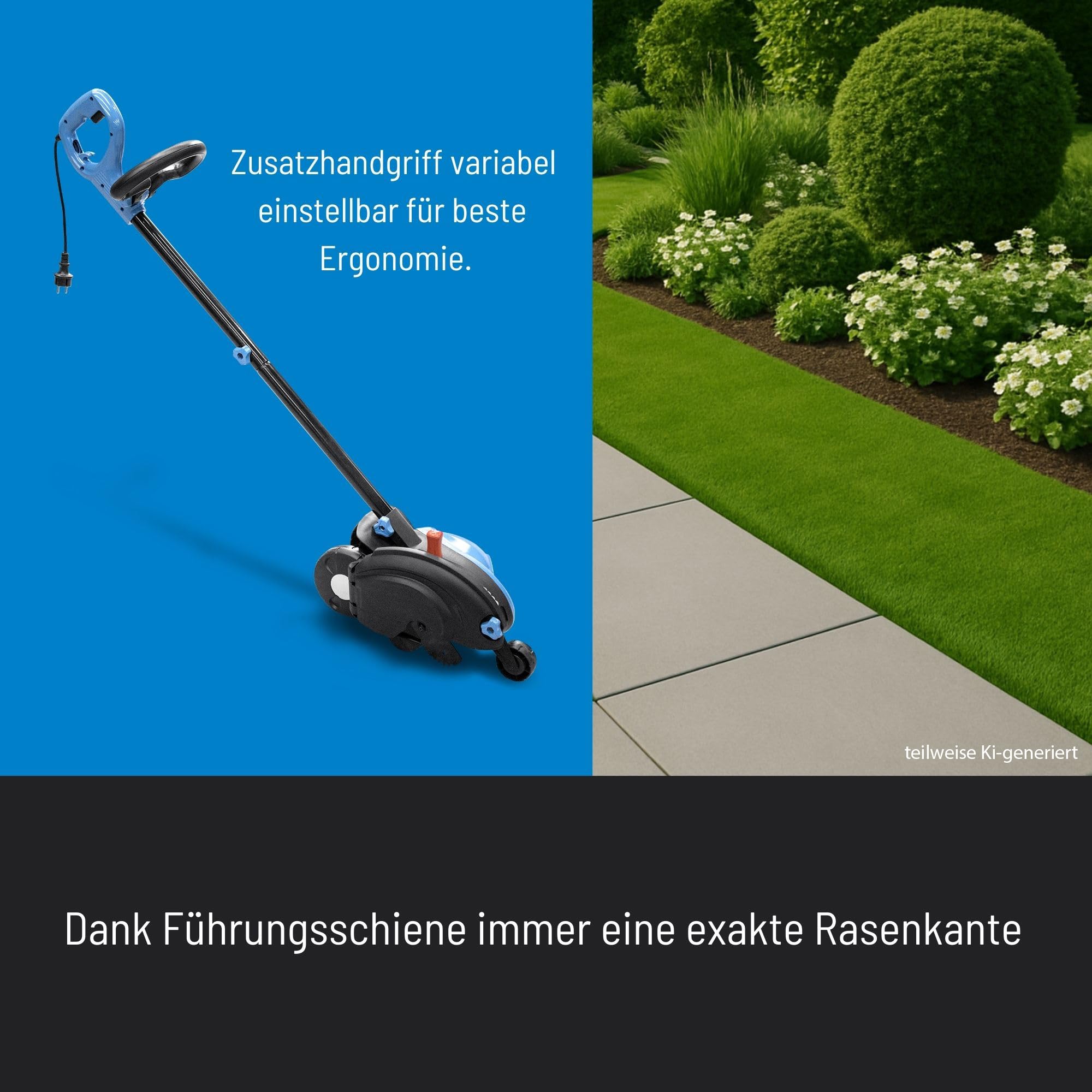 Güde Rasenkantenschneider GRKS 1400 (1200 W, 3-fach einstellbare Schnitttiefe (-13 / -25 / -38 mm), Messerdurchmesser 19 cm, Motordrehzahl: 4700 1/min, einstellbarer Zusatzhandgriff), Kabelgebunden