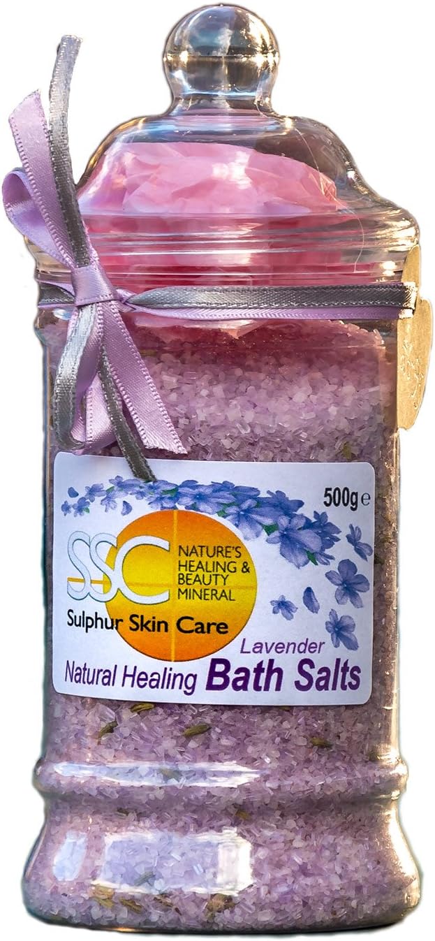 Natural Lavender Bath Salts in a Traditional, Victorian Gift Jar Epsom Salt, Dead Sea & Black Himalayan Salt 500g Vegan