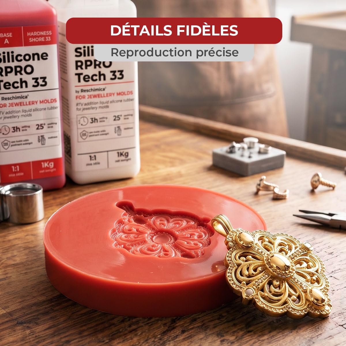 Caoutchouc de Silicone Rouge Liquide pour Moulage 1:1 R PRO TECH 33 (1 kg) | 100% Sûr et Non Toxique avec Catalyseur au Platine