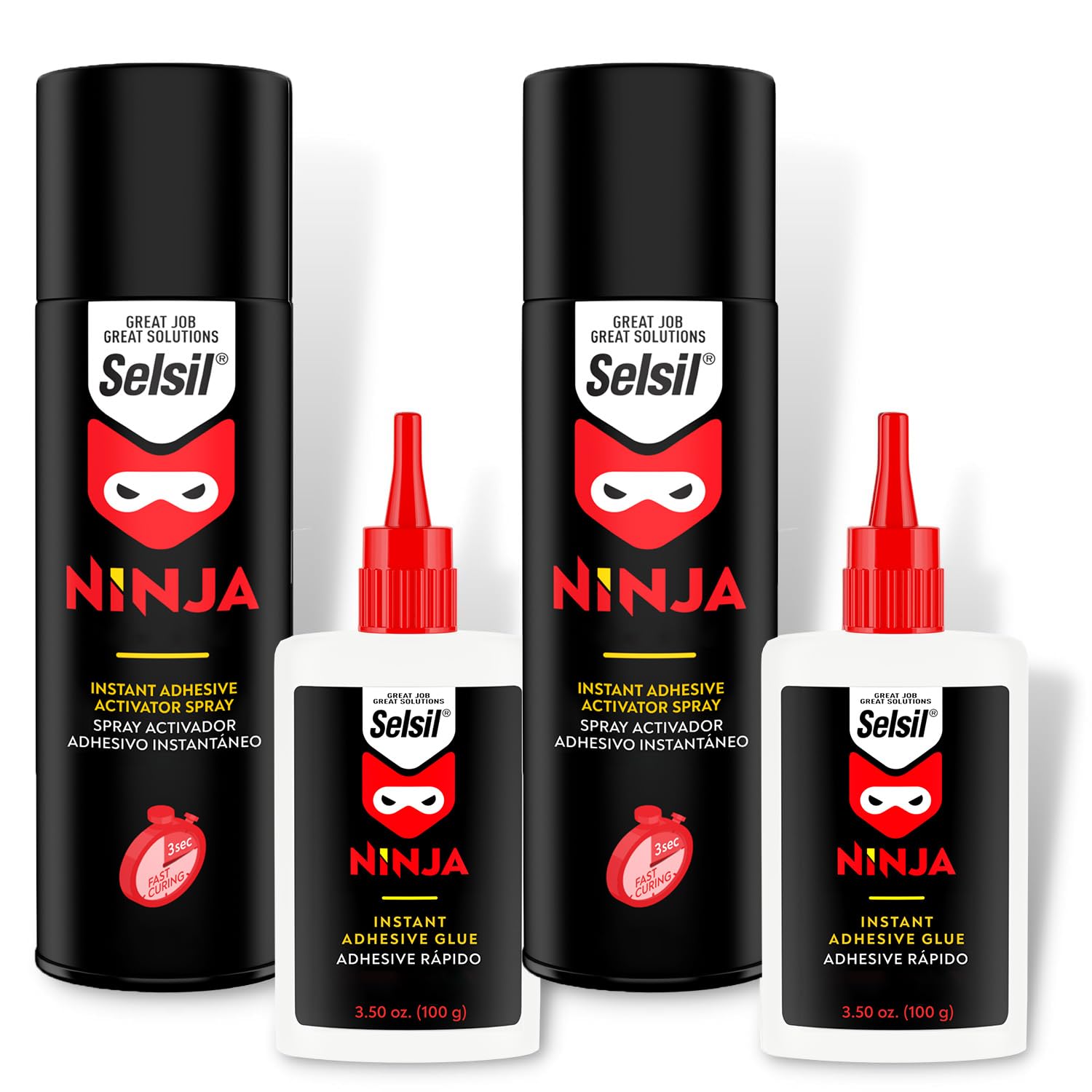 SELSIL CA Glue and Accelerator, CA Glue with Activator (2x3.50 oz Adhesive + 2x13.50 fl oz Activator), Adhesive & Accelerators for Woodworking (2 Pack)