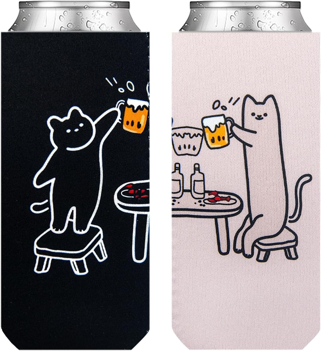 2 Pack Neoprene Slim Beer Can Cooler Sleeves, Creative Ideas for Couples, 12oz Collapsible Insulators Cover for White Claw/Spiked Seltzer