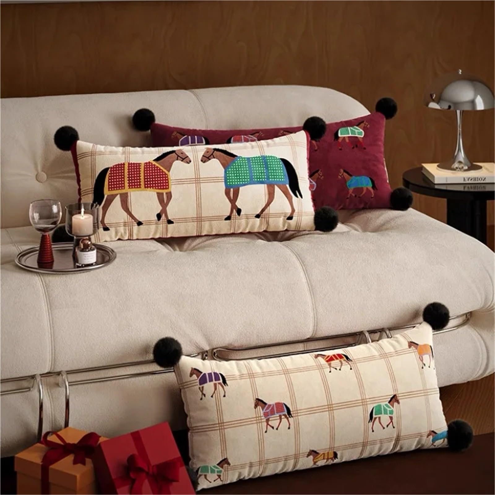 Genérico 1 Funda De Cojín Roja con Almohadas De Terciopelo De Caballo.