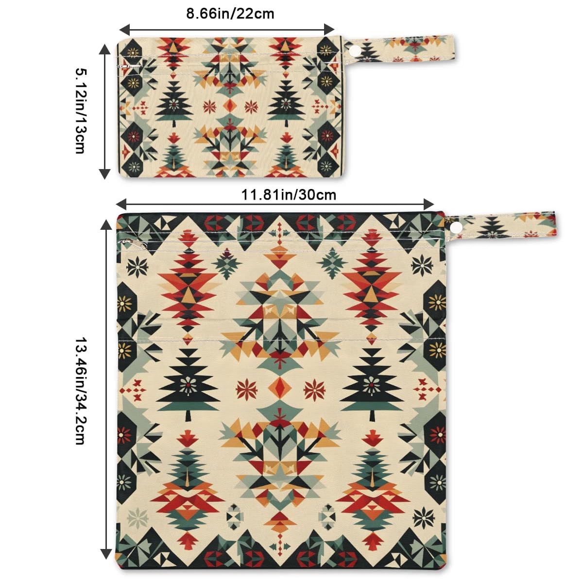 2pcs Cloth Diaper Wet Dry Bag with Two Zipper Pocket Waterproof Storage Bag Travel Laundry Bags, Beach, Pool, Breast Pump Parts, Gym Bag for Swimsuits & Wet Clothes for Baby (Christmas Tree Texture)