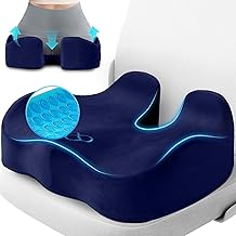 CushyOasis Seat Cushion, Gel Chair Cushions, Office Chair Cushions, Anti-Slip Bottom &amp; Removable Cover Tailbone Pain Relief Cushion, Memory Foam Seat Cushion for Office, Wheelchair, Car (Blue)