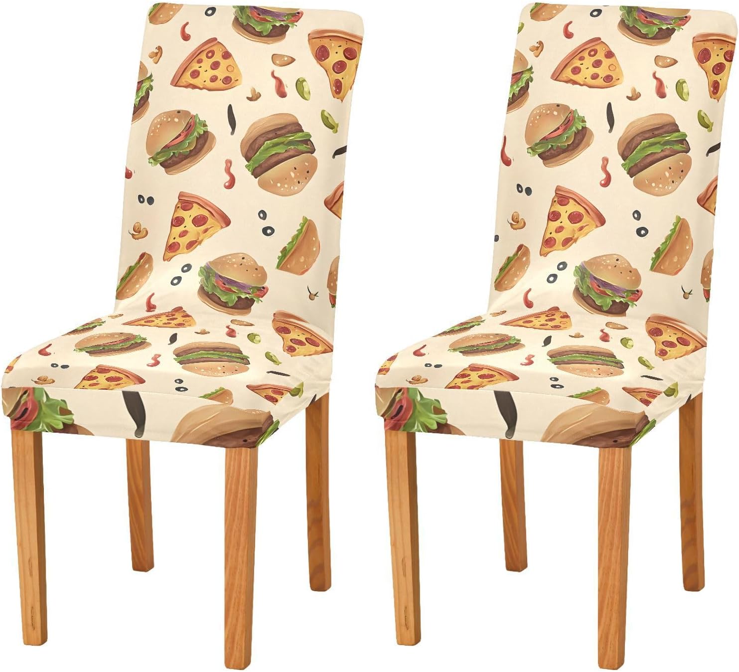 ALAZA Chair Covers for Dining Room, Delicious Pizza Hamburger Pattern Stretch Chair Cover Sets Chair Protector Removable Washable for Ktichen Restaurant Hotel