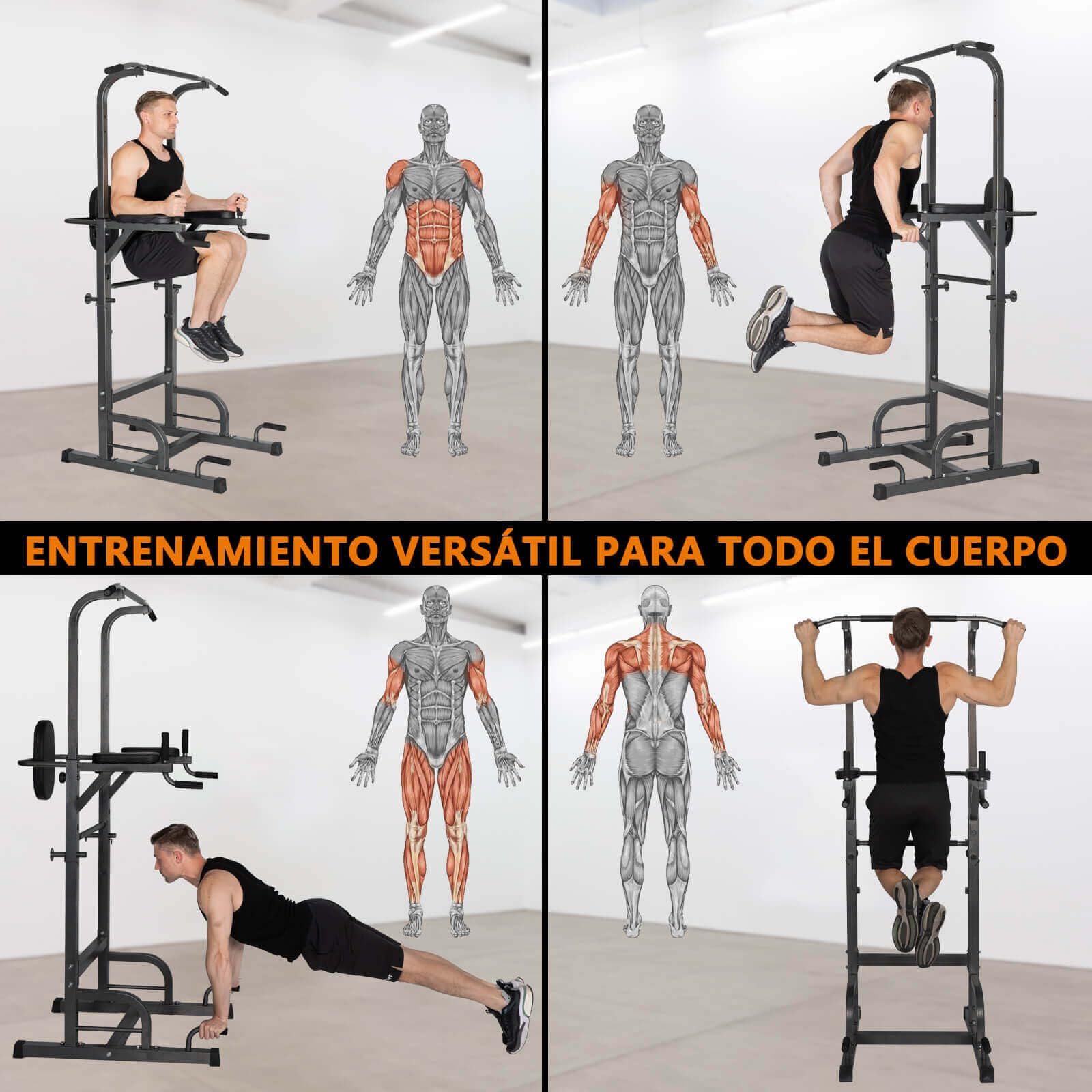 ALLINLIFE Estación de Dominadas,Maquina de Dominadas Multifuncional,Estación de Musculación Altura Ajustable,Torre de Gimnasio con Barra de Flexiones y Dips,Barra de Dominadas para Gimnasio en Casa