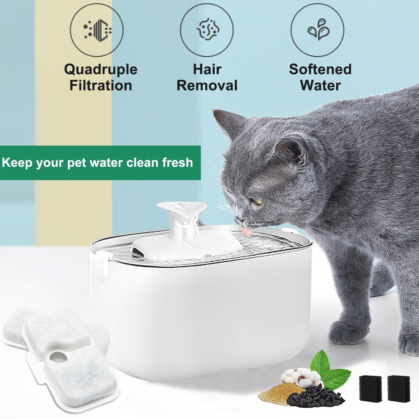 28 Stück Katzenbrunnen-Ersatzfilter-Set – Mit Aktivkohle Und Schwämmen Für 2L & 3,2L Edelstahl-Trinkbrunnen