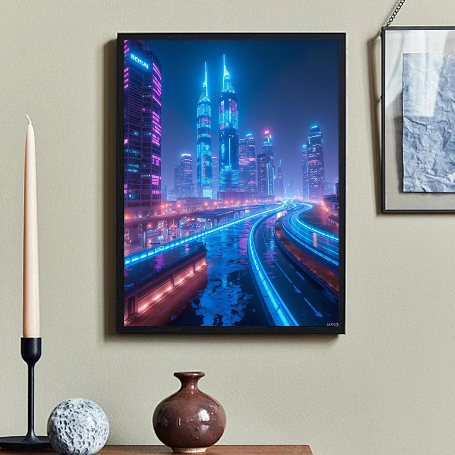 GYANIZR Futuristic Neon City Nightscape Diamond Painting Kits for Adults Beginner Diamond Art Kits for Adults Diamond Painting Craft for Home Wall Decor 12x16 inch image 2