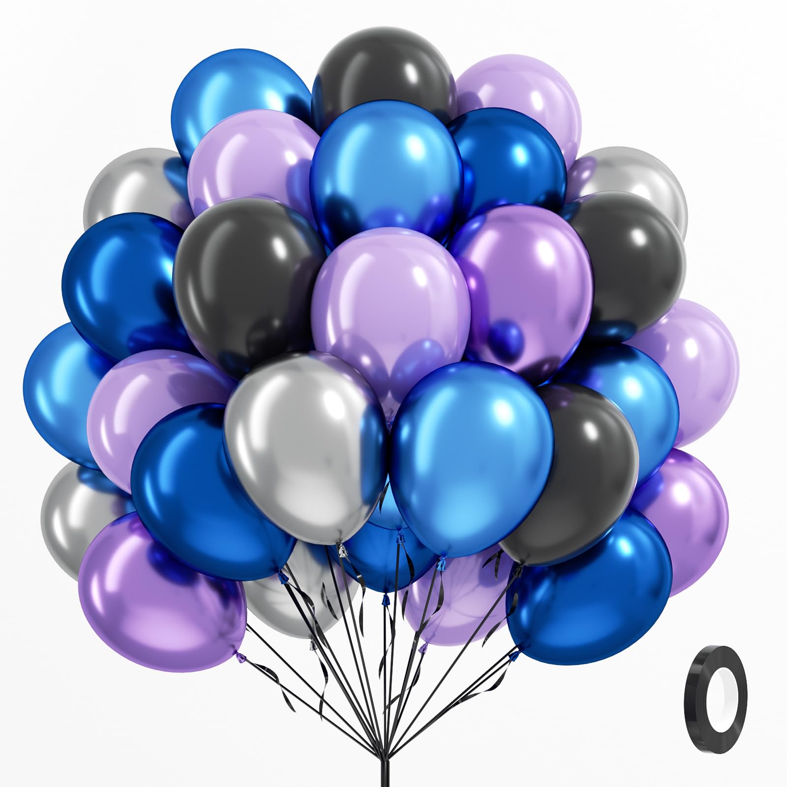 60pcs 12inch Space Balloons, Black Metallic Blue Purple Silver Balloons for Birthday Astronaut Space Themed Party Decorations