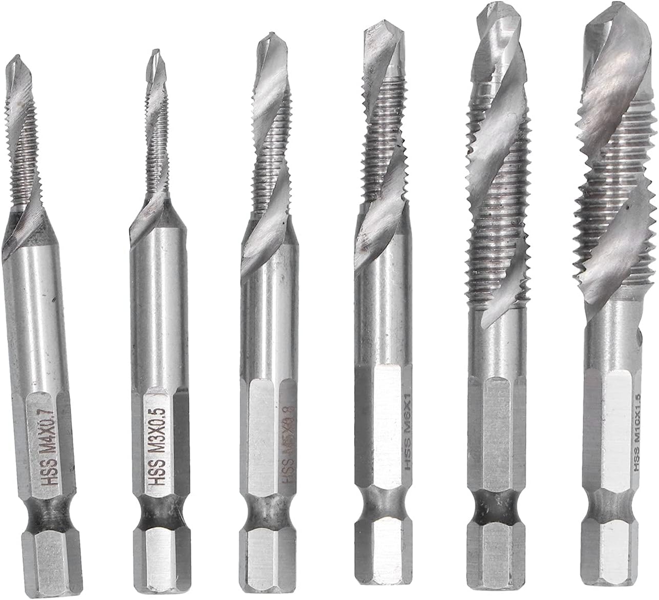 Drill Tap Bit Set Hex Shank, Metric Combo HSS Ti Plated Screw Deburr Tool, M3 M4 M5 M6 M8 M10, Efficient Multi - Function Drill Tap Combo for Wood Aluminum Plastic Iron Sheet, Incl