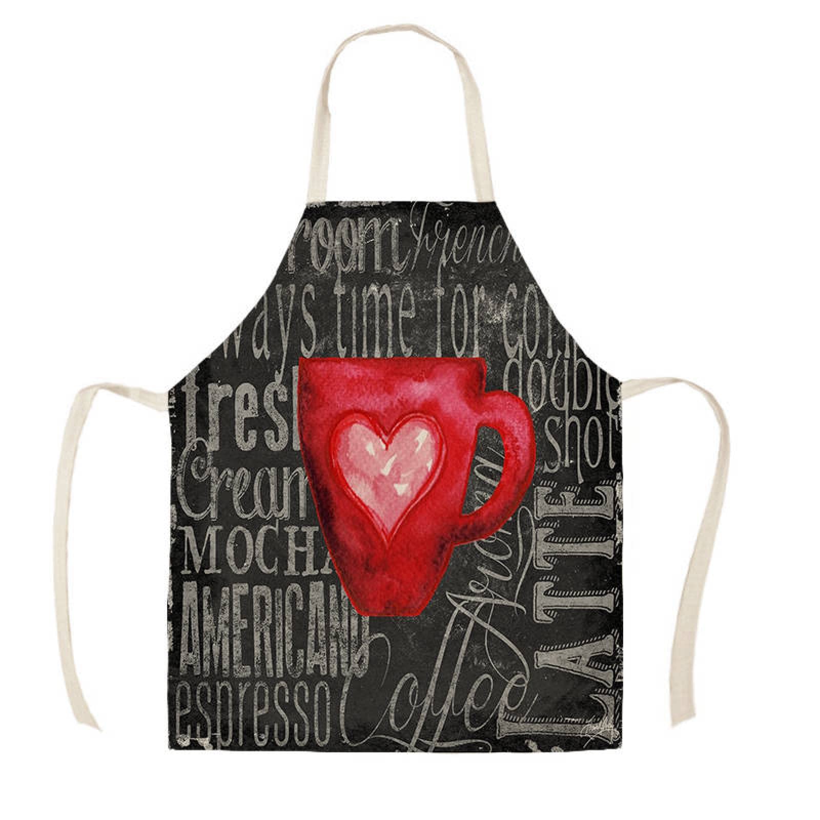 Taza De Café Delantal Impreso Delantal De Limpieza Del Hogar Delantal Sin Mangas Cocina Anti-aceite Anti-incrustante Delantal De Lino Cafetería Restaurante Camarero Uniforme De Trabajo