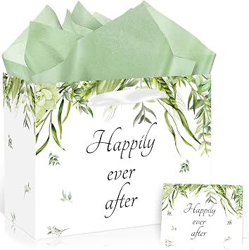 Woosytoo 12" Large Wedding Paper Gift Bag Bridal Shower Gift Bag with Tissue Paper and Card Bride to Be Wrapping Paper Bag Engagement Wedding Shower Bags for Bachelorette Bride Engagements Gift