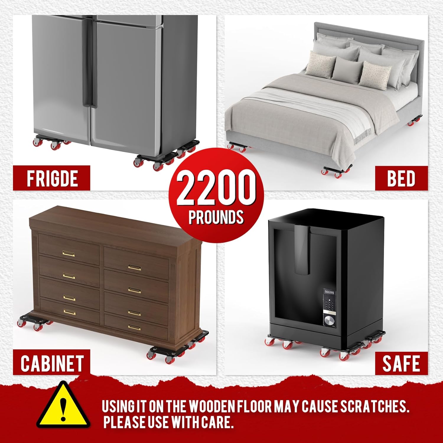 Furniture Mover Ultra with 8 Wheels – Upgraded Double-Wheel Design, Carbon Steel Panel Heavy Duty Dolly with Lifter, Max Load 2200 LBS, More Stable & Smoother Moves (5.5×5.5 in)