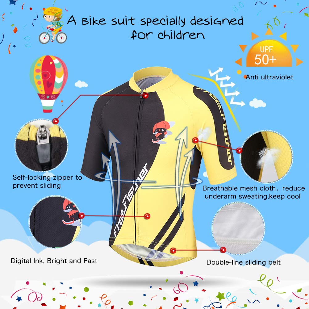Unisexe-Enfant Garçon Fille 2 Pièces Maillots de Cyclisme Manche Courte avec Shorts Costume de Cyclisme avec Cuissard