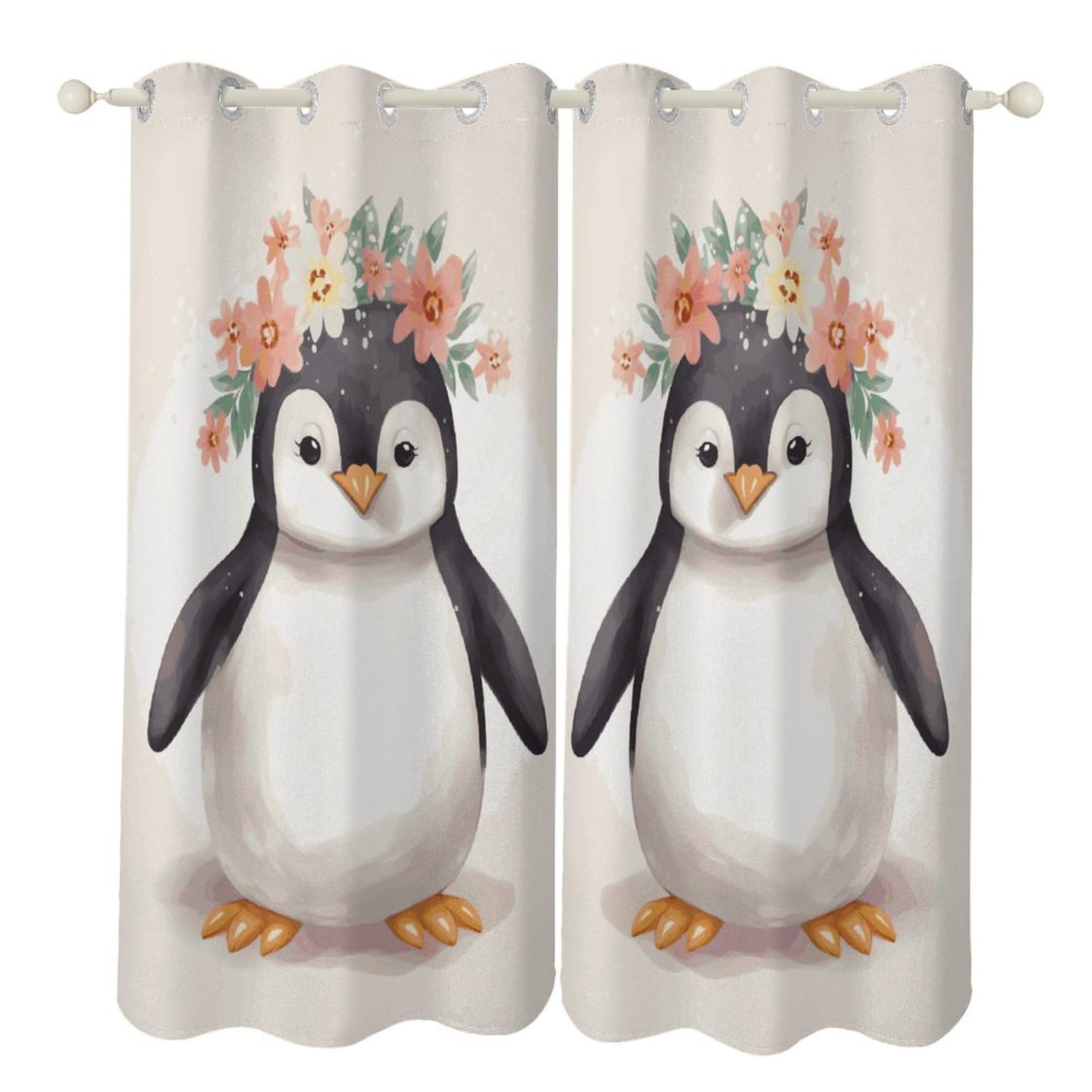 Rideaux occultants contre la chaleur et lumière motif pingouin pour chambre