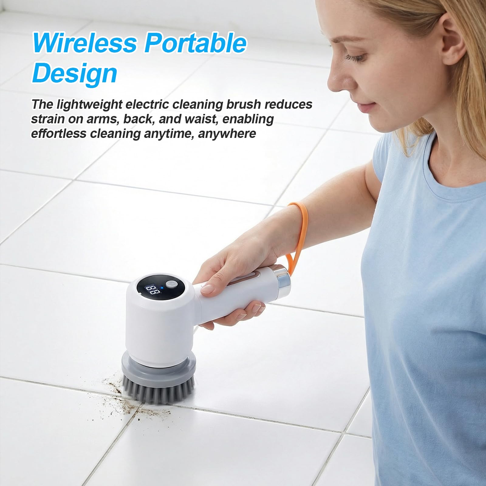 Spazzola Elettrica Rotante per Pulizia - 5 Testine Intercambiabili & 3 Modalità - Perfetta per Piastrelle, Cucina, Vetro e Tazze, Impermeabile, Autonomia 180 Min - Design Wireless e Leggero