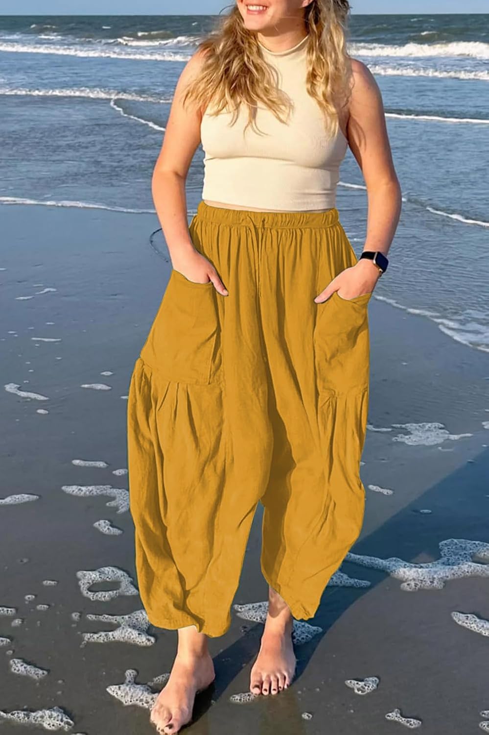 YOCUR Women Summer Beach Vacation Pants High Waisted Wide Leg Pants Printed Loose Flowy Casual Palazzo Lounge Trousers - Image 4