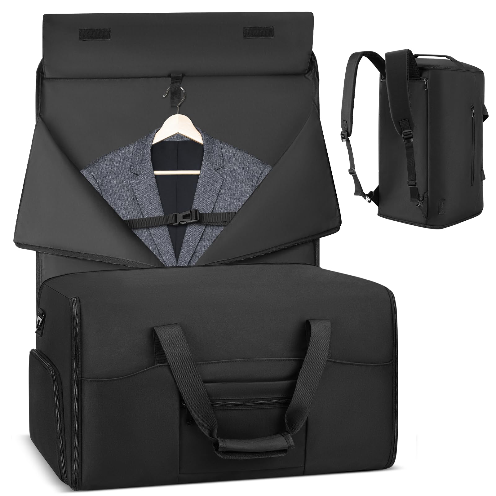 Borsone porta abiti da uomo e donna, convertibile per viaggi, borsa da viaggio espandibile con scomparto per scarpe per viaggi di lavoro, fine settimana, matrimonio (nero)