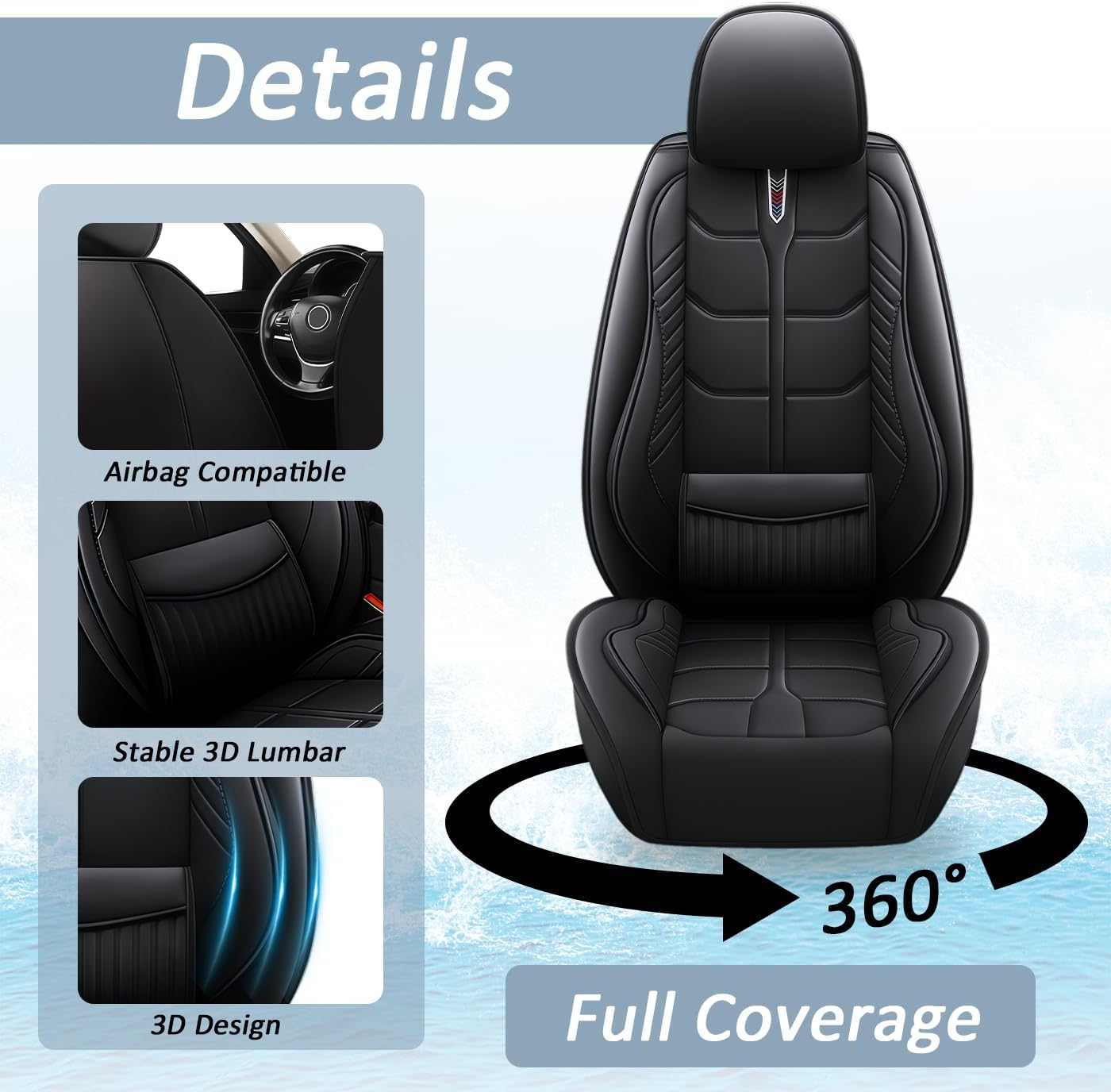 Custom Fit Seat Covers for Palisade 2020-2025 | 7-Seater Car Seat Covers | Stain and Water Resistant Nappa Leather seat Cover.(Black，Full Set)