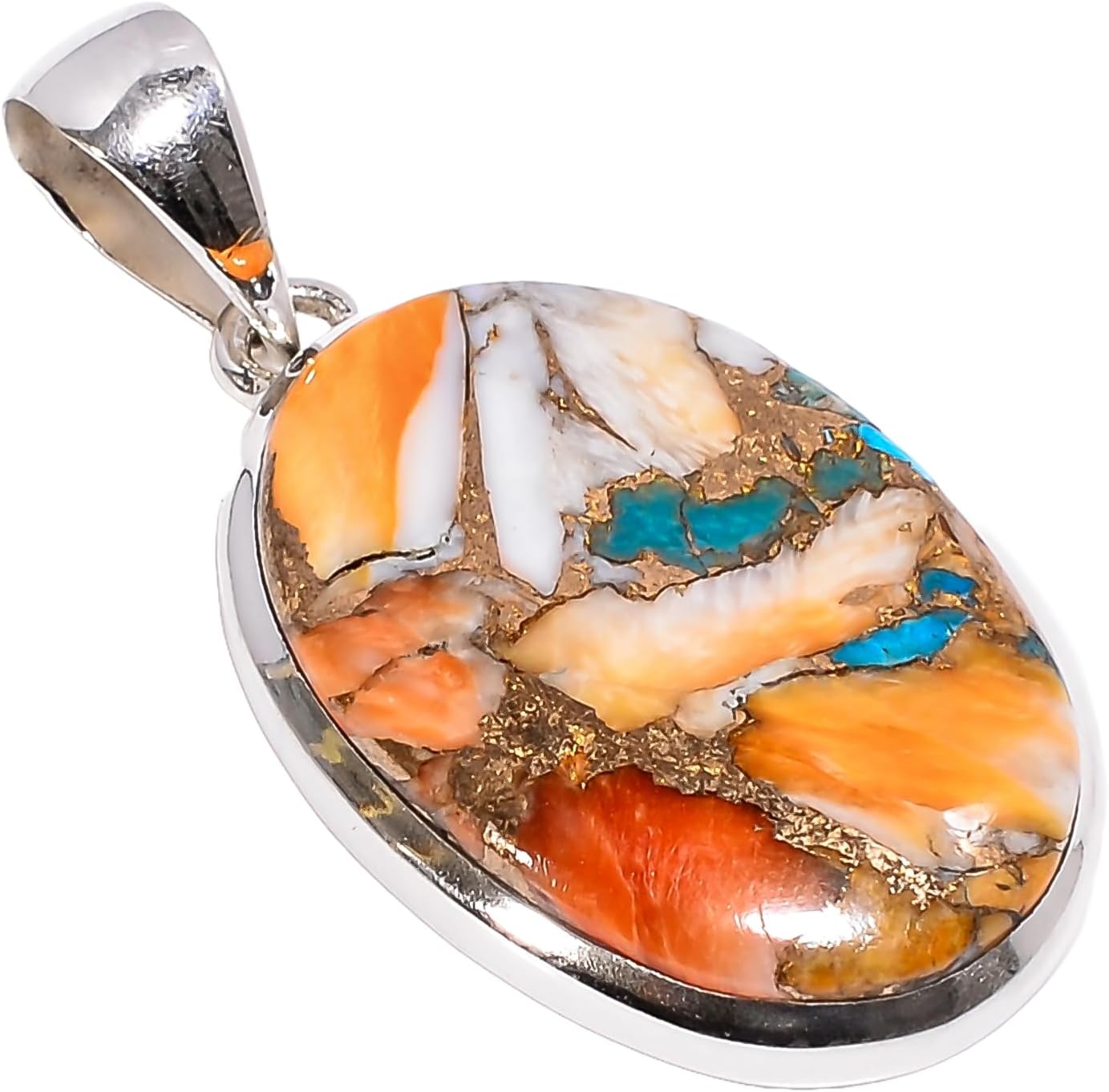 Natural Orange Spiny Oyster Turquoise Gemstone Solid 925 Sterling Silver Handmade Statement Pendant for Women Gift for Wife Girlfriend Mom