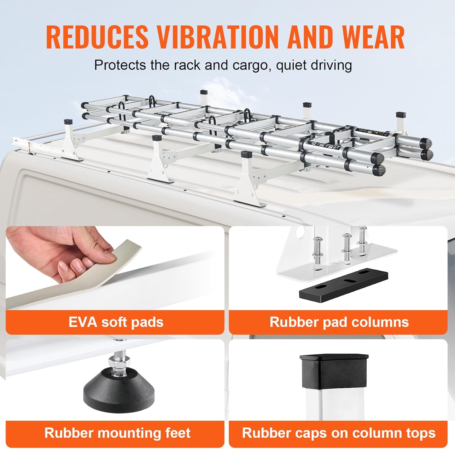VEVOR Van Roof Ladder Racks 54", 800 lbs Capacity Heavy-Duty Steel Roof Racks for Van, Drilling Racks Fit with Cargo Roller and Straps, for Ford Transit 150, 250, 350, 2015-2022, 3 Bars