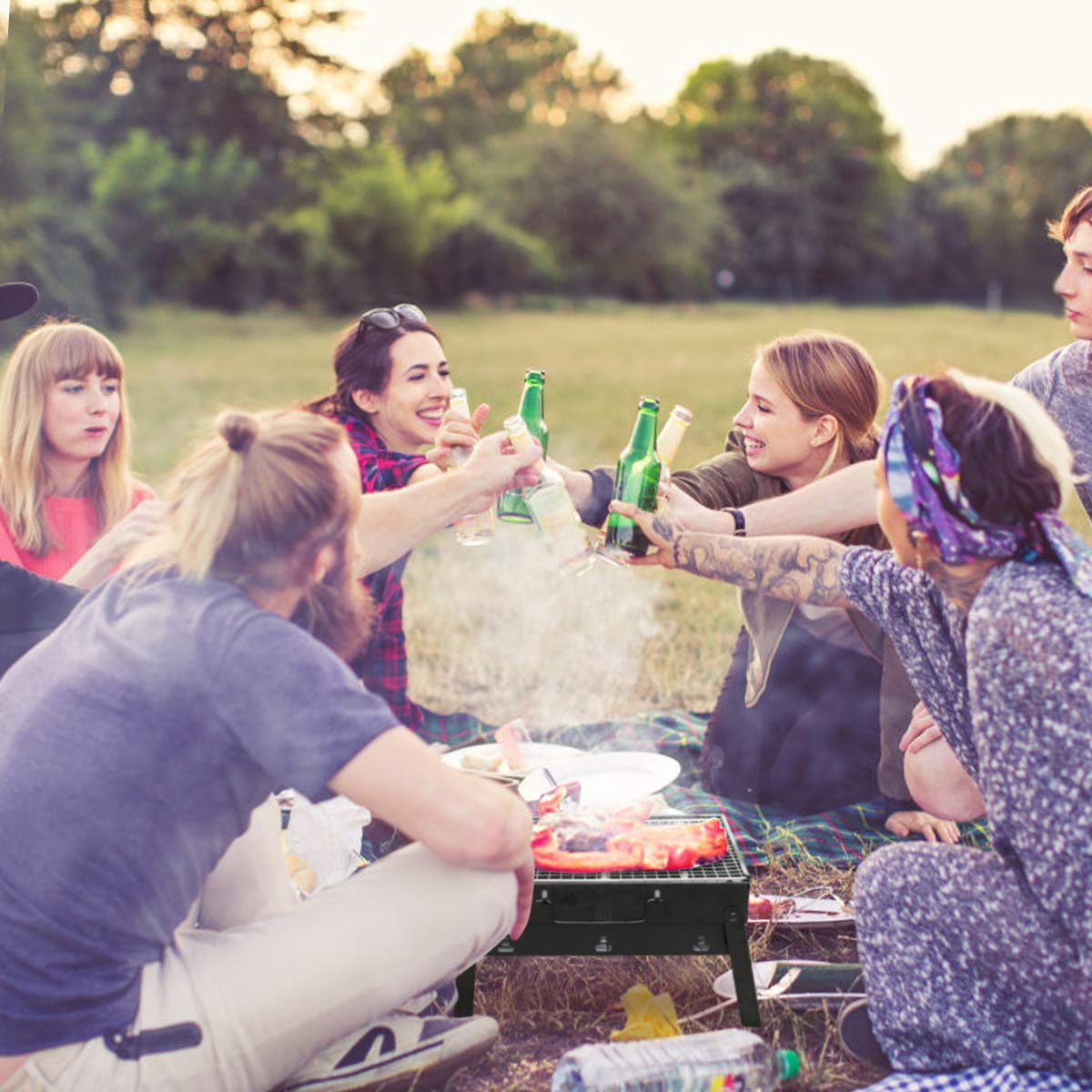 WOSTOO - Mini Barbecue Portatile, a Carbone, Pieghevole, Colore: Nero, Ideale per Picnic, Party, Feste all’Aperto