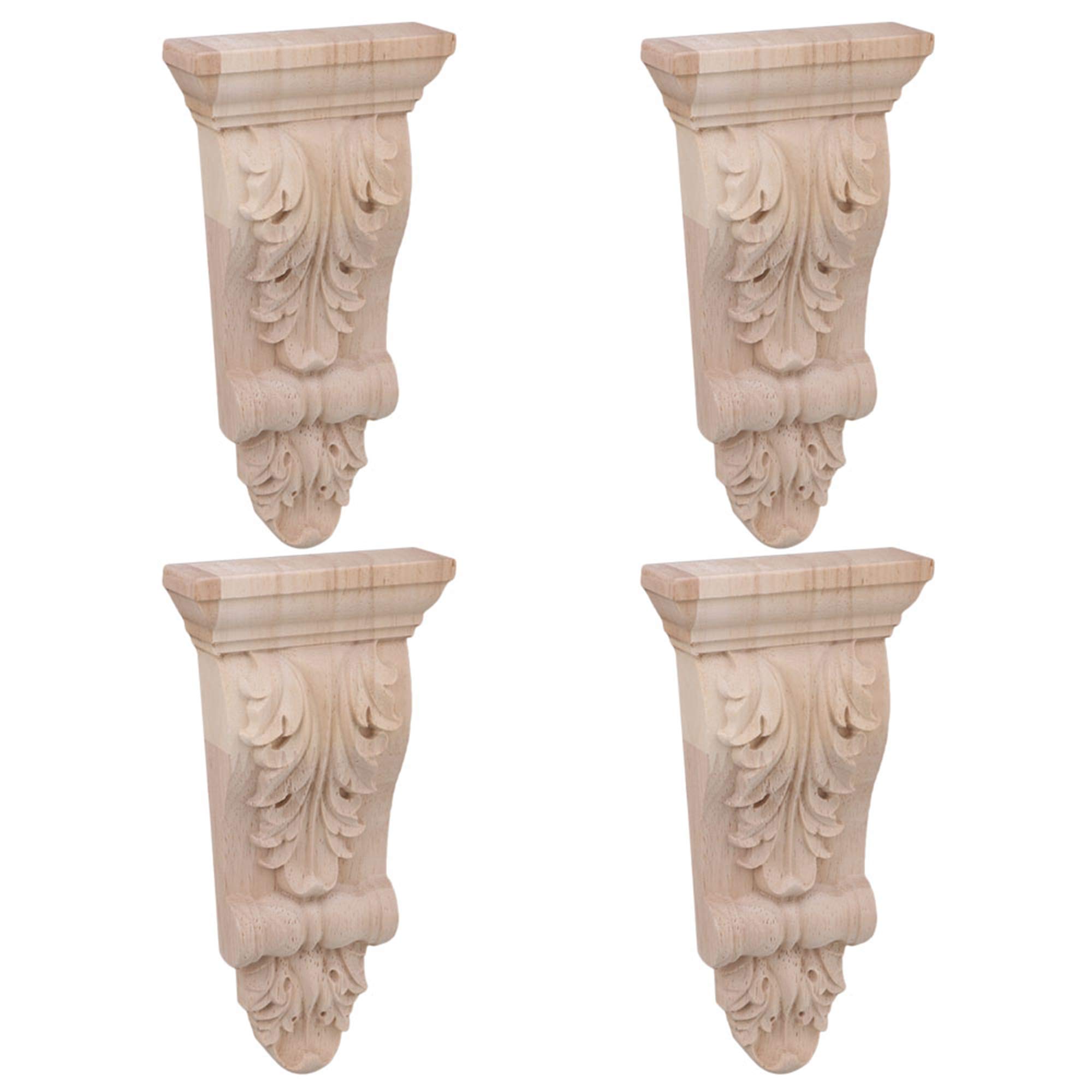 Yibuy 4 x Europeo Non Verniciata Door Decor Legno Intagliato Corner Onlay 16 x 8 x 2.8 cm