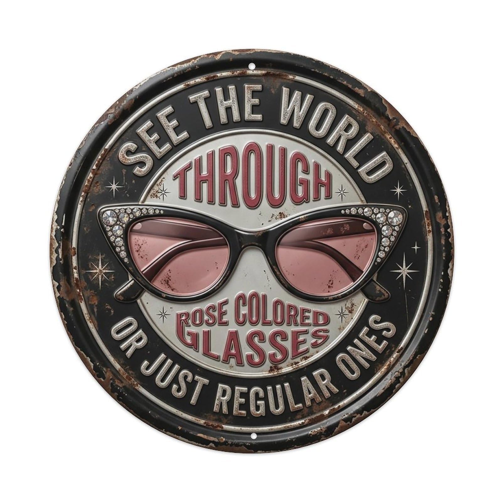 Cat Eye Glasses Retro Office Metal Tin Sign