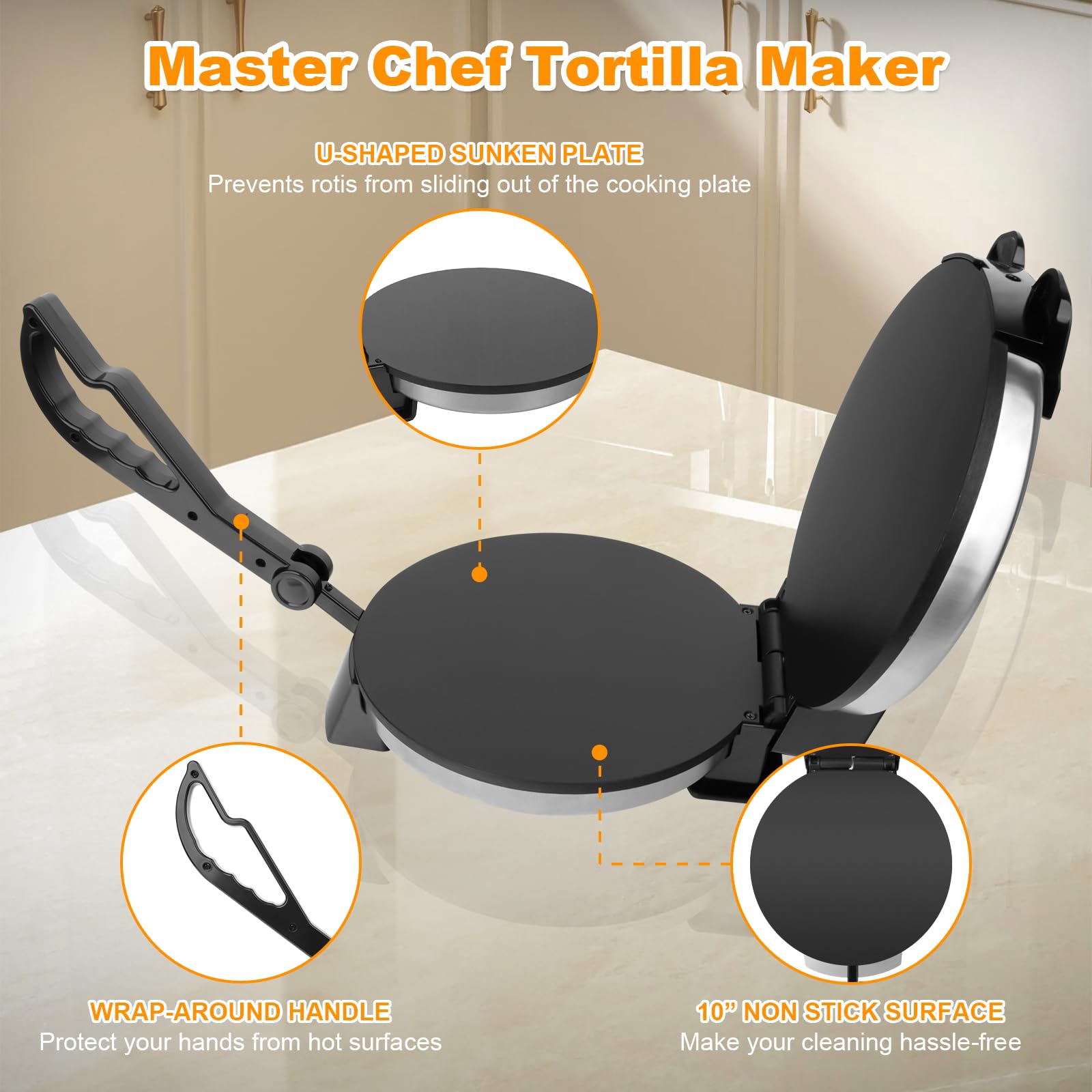 1200W 25,4 cm Roti-Maker von mit kostenlosem Roti-Wärmer – Indischen Chapati, Tacos, Tortilla, Roti AC220-240V 50/60Hz, EU-Stecker, Silvery