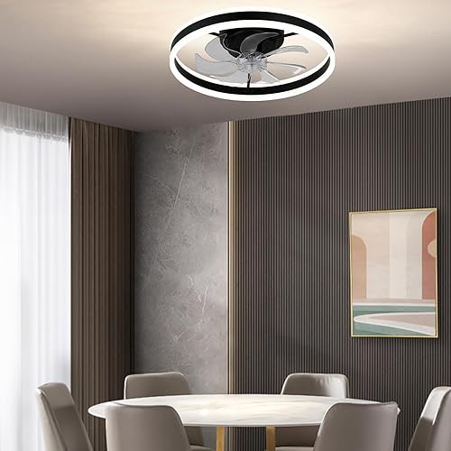 Miniatura 7 de Ventiladores de techo de perfil bajo con luces y control remoto, lámpara de montaje empotrado de 20 pulgadas, luz LED regulable, ventiladores de