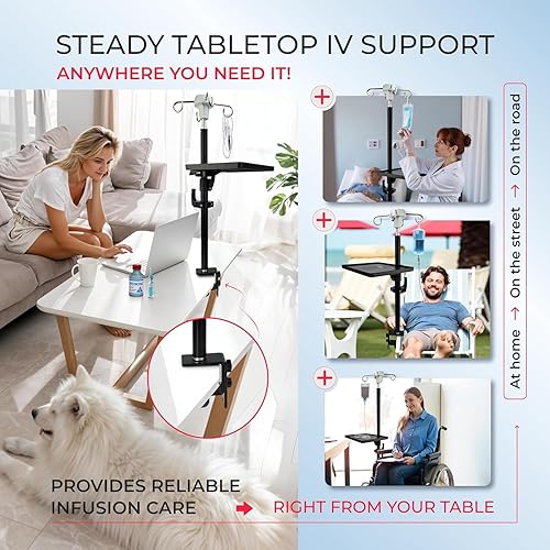 Miniatura 12 de TidyFriend Trípode de acero IV, soporte portátil para poste IV, ajustable de 30 a 75 pulgadas de altura, soporte plegable con 2 ganchos y 3 patas