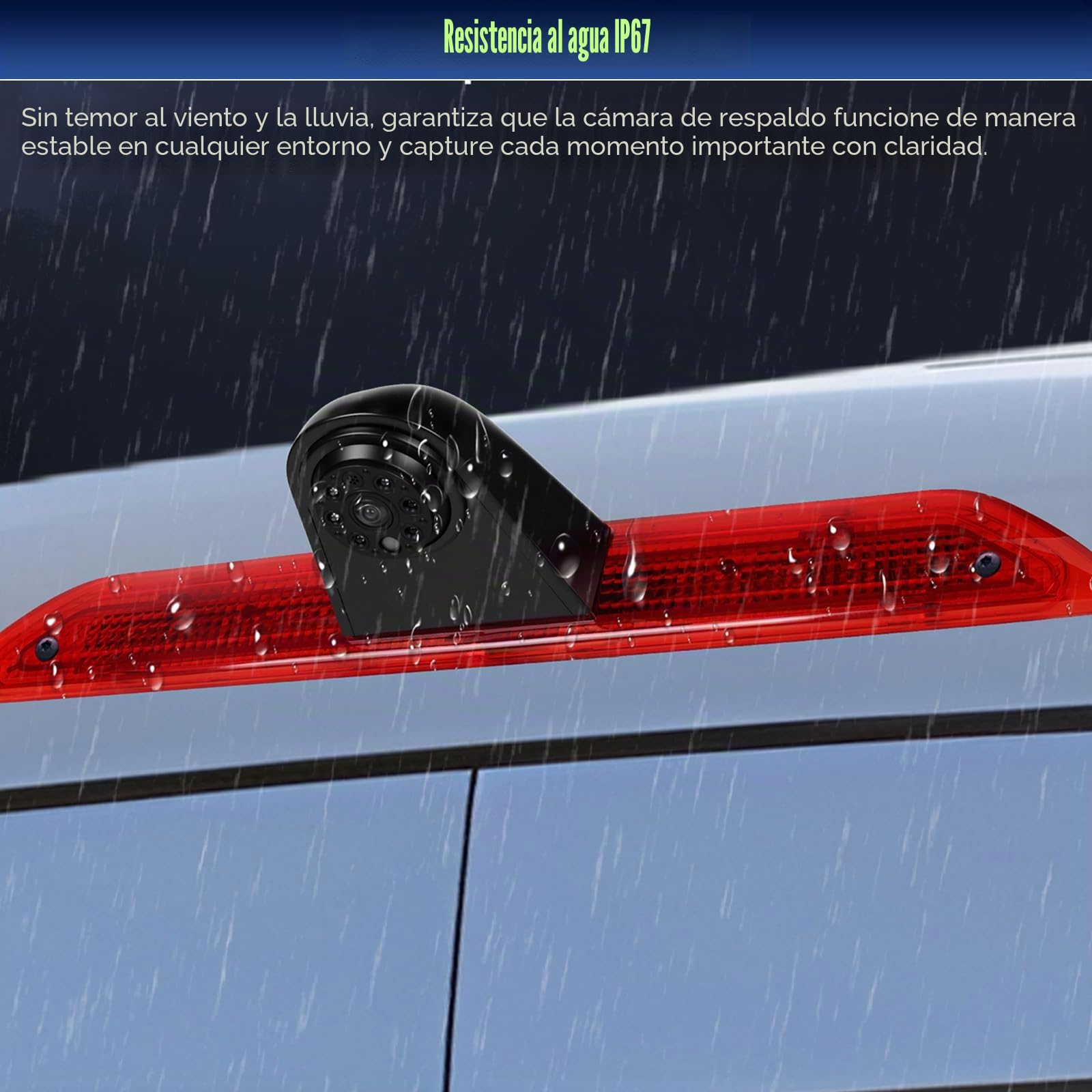 CAMECHO Cámara Trasera HD Visión Nocturna IP67 Cámara Impermeable para Ford Transit 2015-2017 Tercera luz de Freno con Gran Angular 140°, 12V, 10M Conexión por Cable