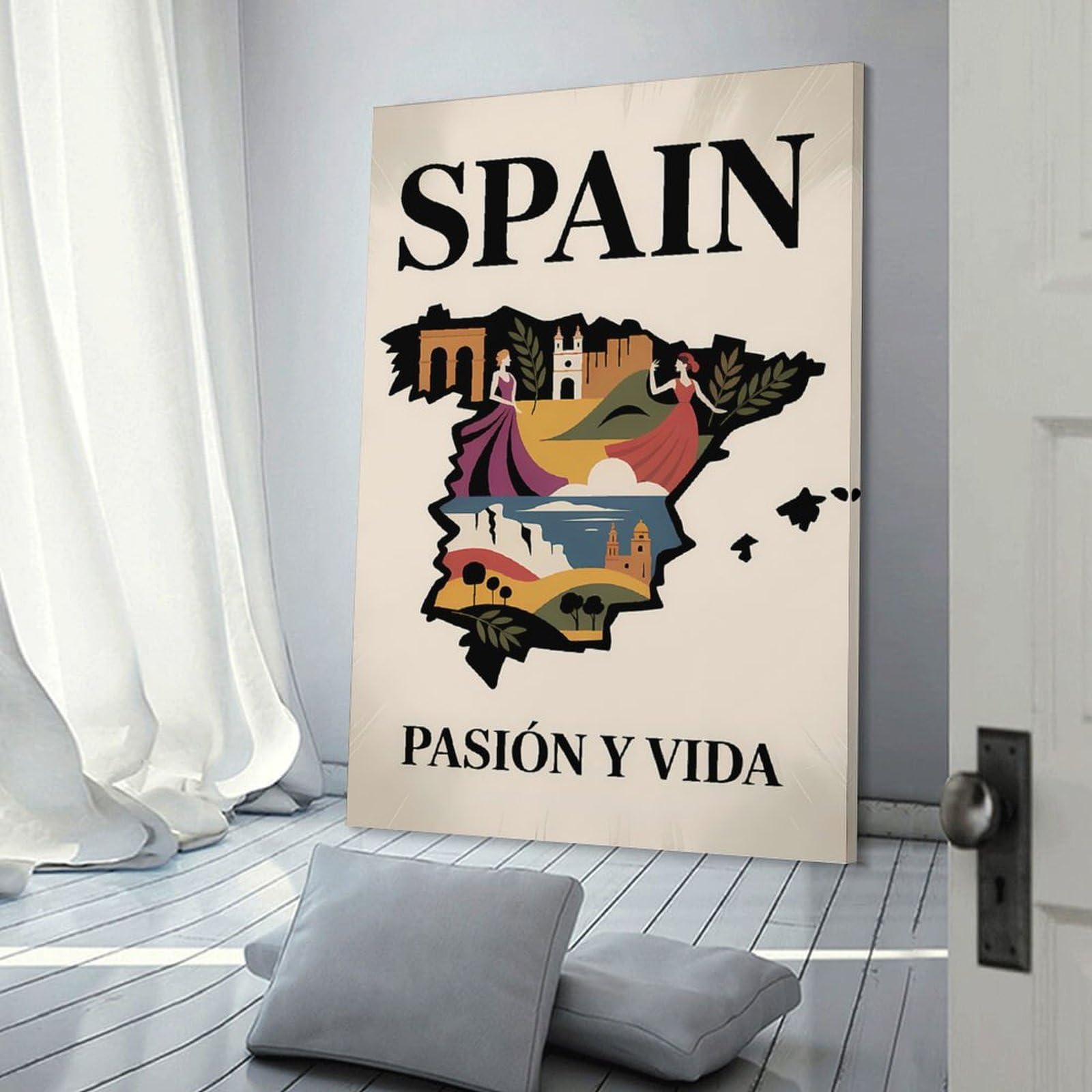 Junmoney Spain Pasión Y Vida Travel Canvas Wall Art, 20x30inch(50x75cm), for Wall Displays, Bedrooms Or Room Updates, Ideal for Building A Coordinated Art Wall