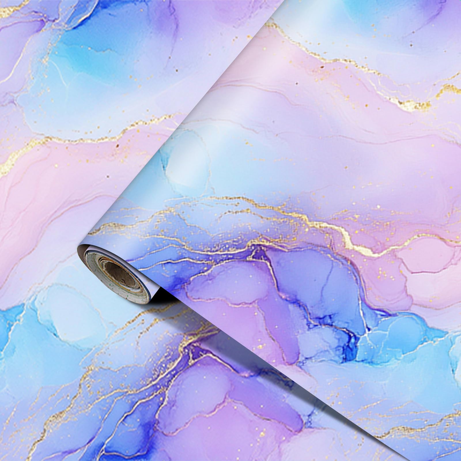 Papier peint marbré rose et violet abstrait en vinyle adhésif repositionnable pour meubles