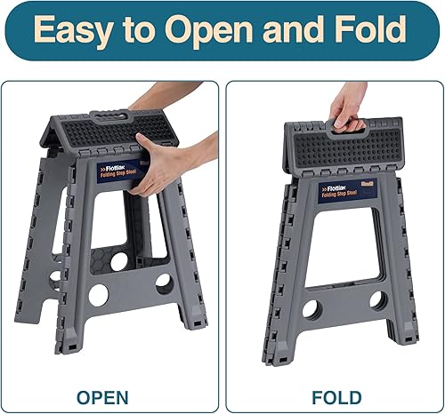 Miniatura 4 de Flottian Taburete plegable de 18 pulgadas para adultos y niños con capacidad para hasta 300 libras, taburetes plegables antideslizantes con asa,