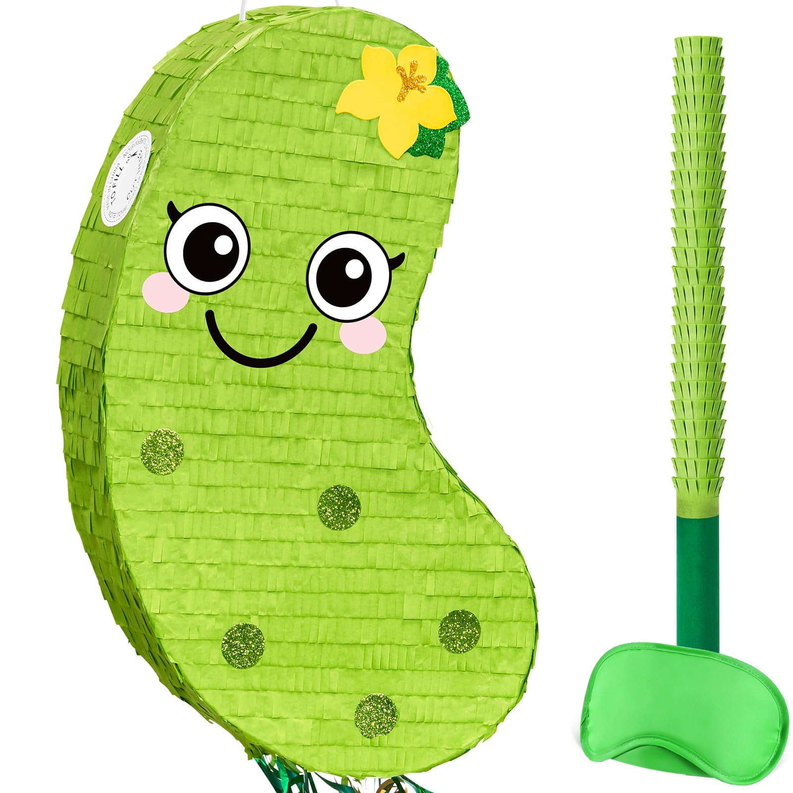 WERNNSAI Pickle Pinata - Cute Green Cucumber Pinata with Blindfold and Stick for Adults Funny Birthday Decoration Food Party Supplies Fiesta Activity Carnival Favors Big Dill Decor
