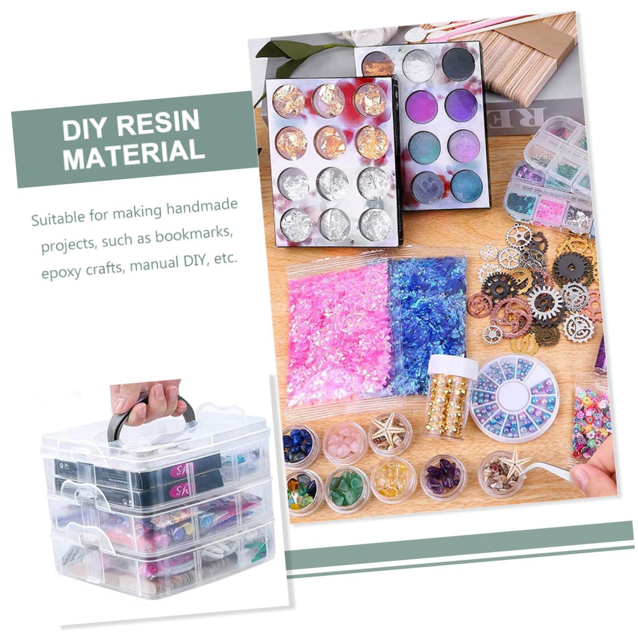 SHINEOFI Kit Epossidica per Bricolage, Accessori in Plastico, Legno e Acciaio Inox per Creare Oggetti Artigianali, Manicure e Progetti Fai da Te