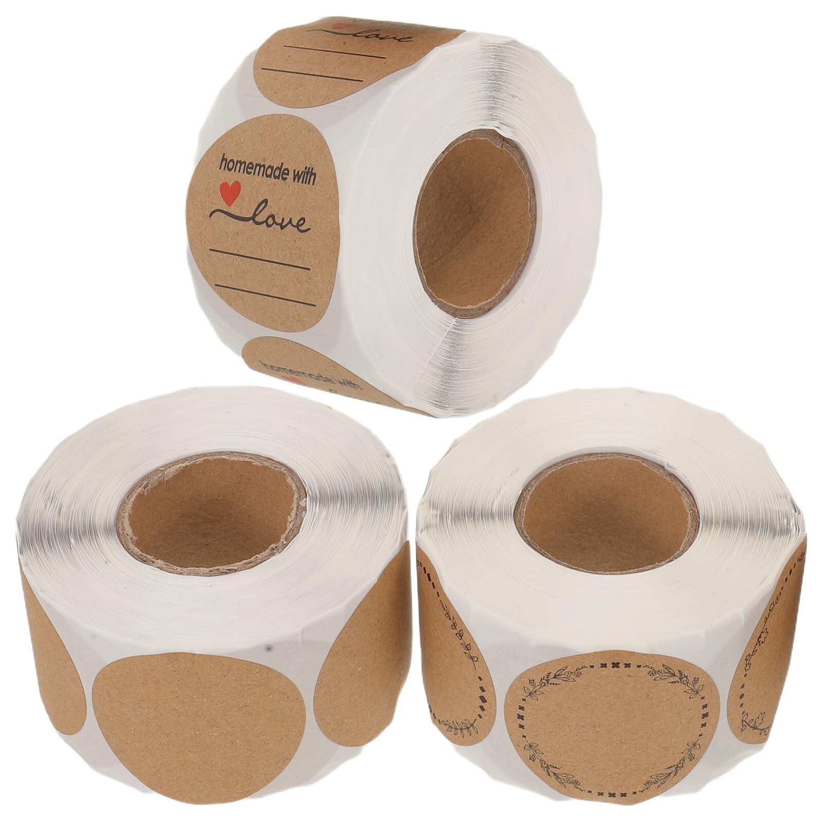 Etichette Adesive Rotonde da Sigillo 3 Pezzi in Carta Kraft | Formato a Rotolo, Superficie Scrivibile, per Imballaggio e Confezioni Alimentari, Colore Khaki