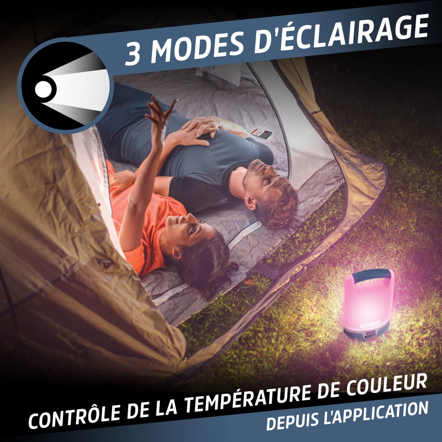 Energizer Lanterne rechargeable SMART Energizer, 1200 lumens, étanche IPX4, lanterne de camping à éclairage à 360°, câble de charge inclus