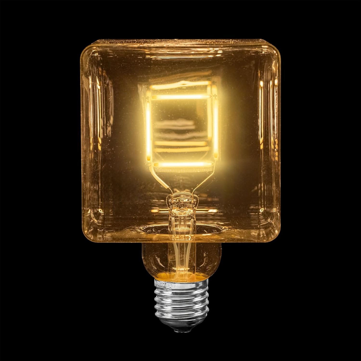 LED Cube Light, Unique Edison Bulb with Square Filament, Large Decorative Lamp, String, or Pendant Bulb, E26 Medium Base, 5W (50 Watt Equivalent) 2700K Warm White, Clear Coated Glass