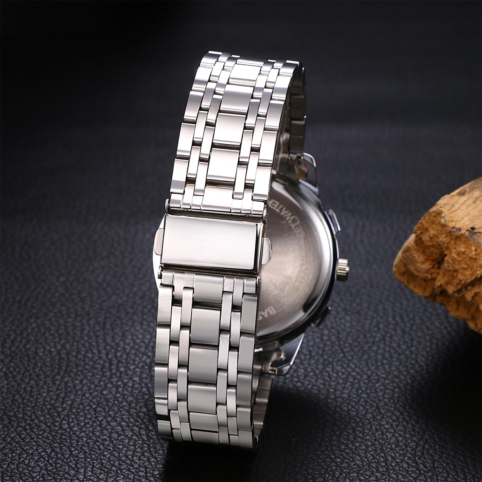 OIDEA Orologi Analogici Rotondo Coppie: Orologio al Quarzo Impermeabile per Uomo e Donna Cinturino in Acciaio Inox Rimovibile Calendario Luminoso - per Tempo Libero Business Regali