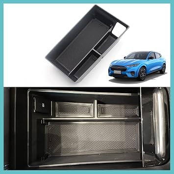 BestEvMod for Mustang Mach-E Armrest Storage Box Organizer w/o Coin Holder Center Console Tray Accessories 2021 2022 2023 V2