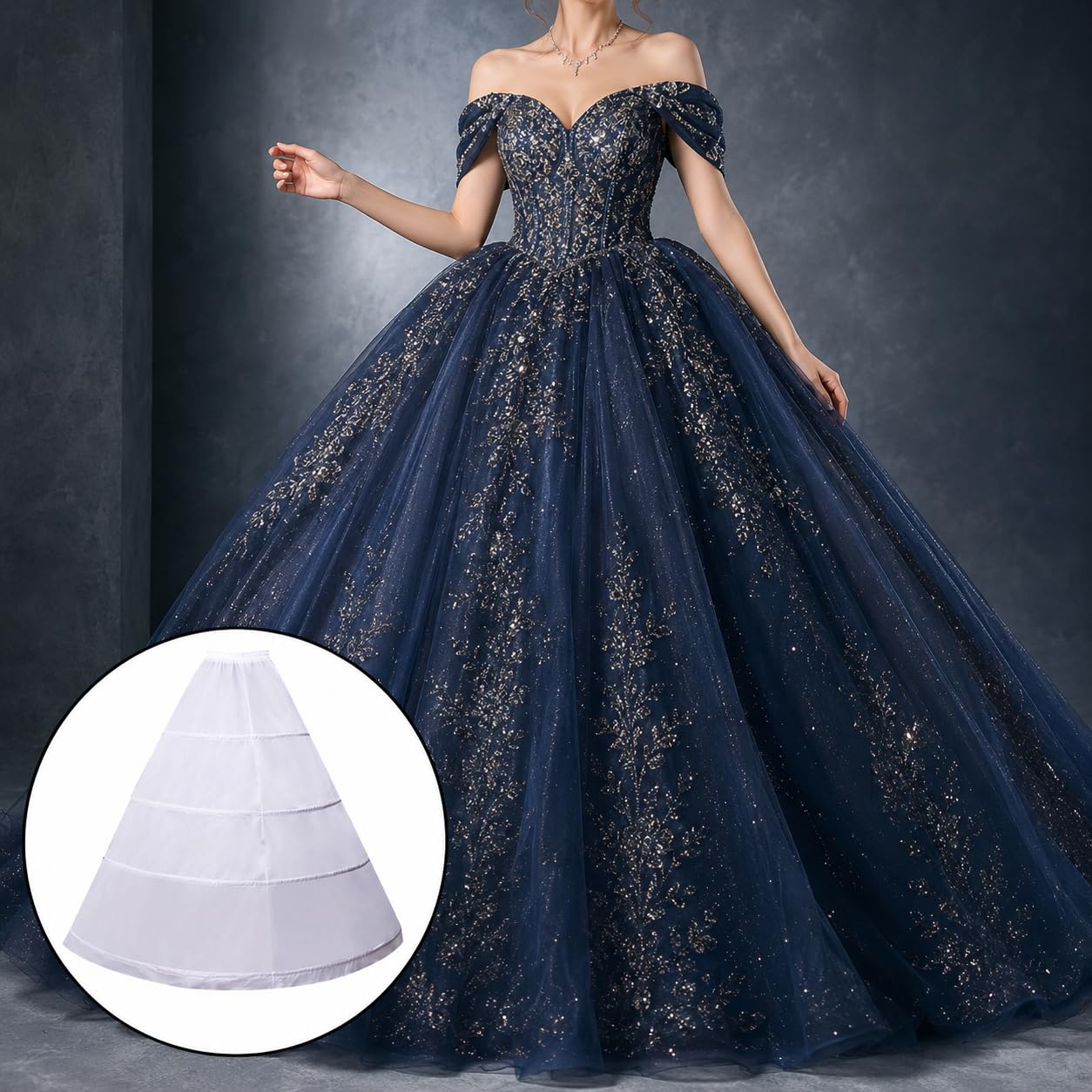 Reifrock Brautkleid - Damen 4 Reifen Petticoats A-Linie Bodenlang Unterrock Crinoline für Hochzeit Ballkleid Weiß