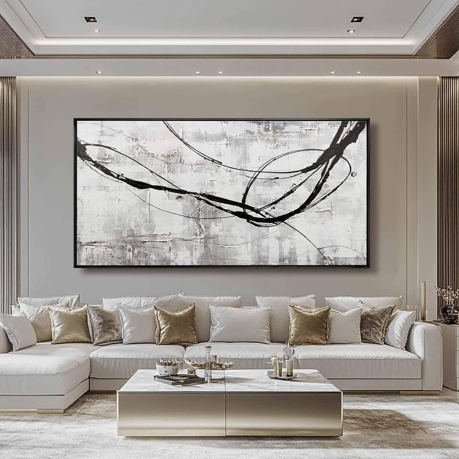 XIANSHOU Line Wall Art Pictures Modern Wall Decor Black and White Canvas Wall Paintings 36"x70" Large Poster Printing for Dining Room Bedroom - Image 2