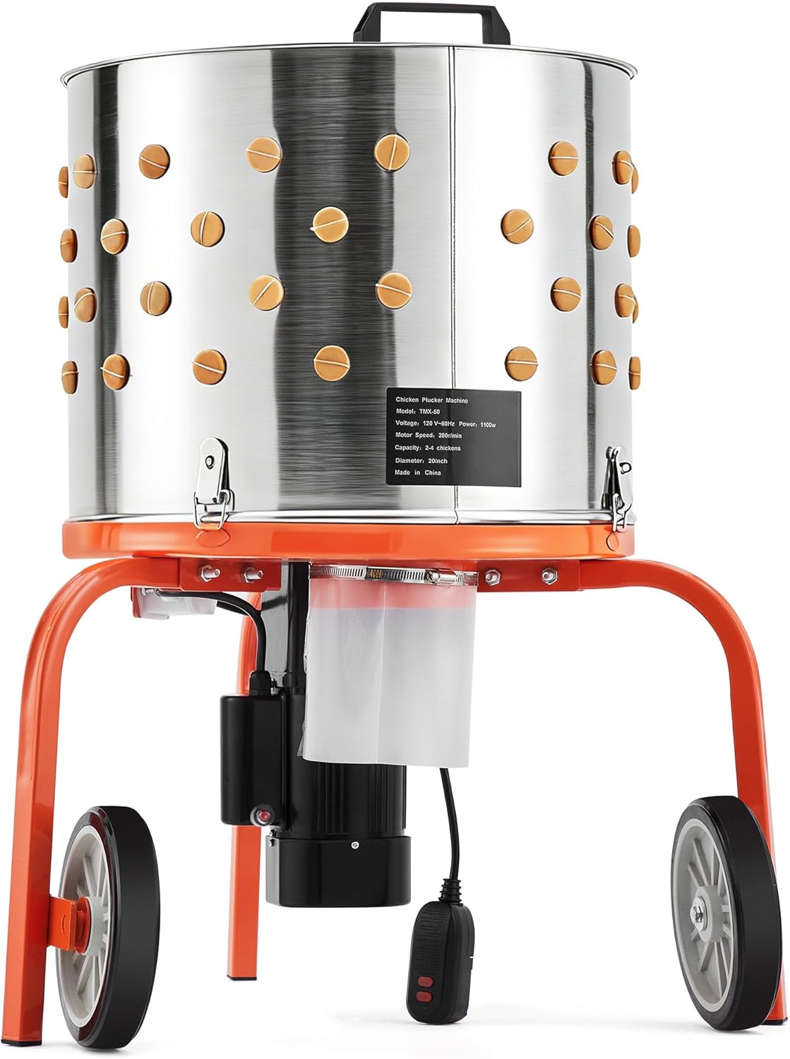 Chicken Plucker Machine, 20 inch Drum Stainless Steel Poultry Plucker, Defeathering Equipment with 108 Soft Fingers, Simple Debris Collection, for Farms, Restaurants, Home, Poultry Plucking, Orange